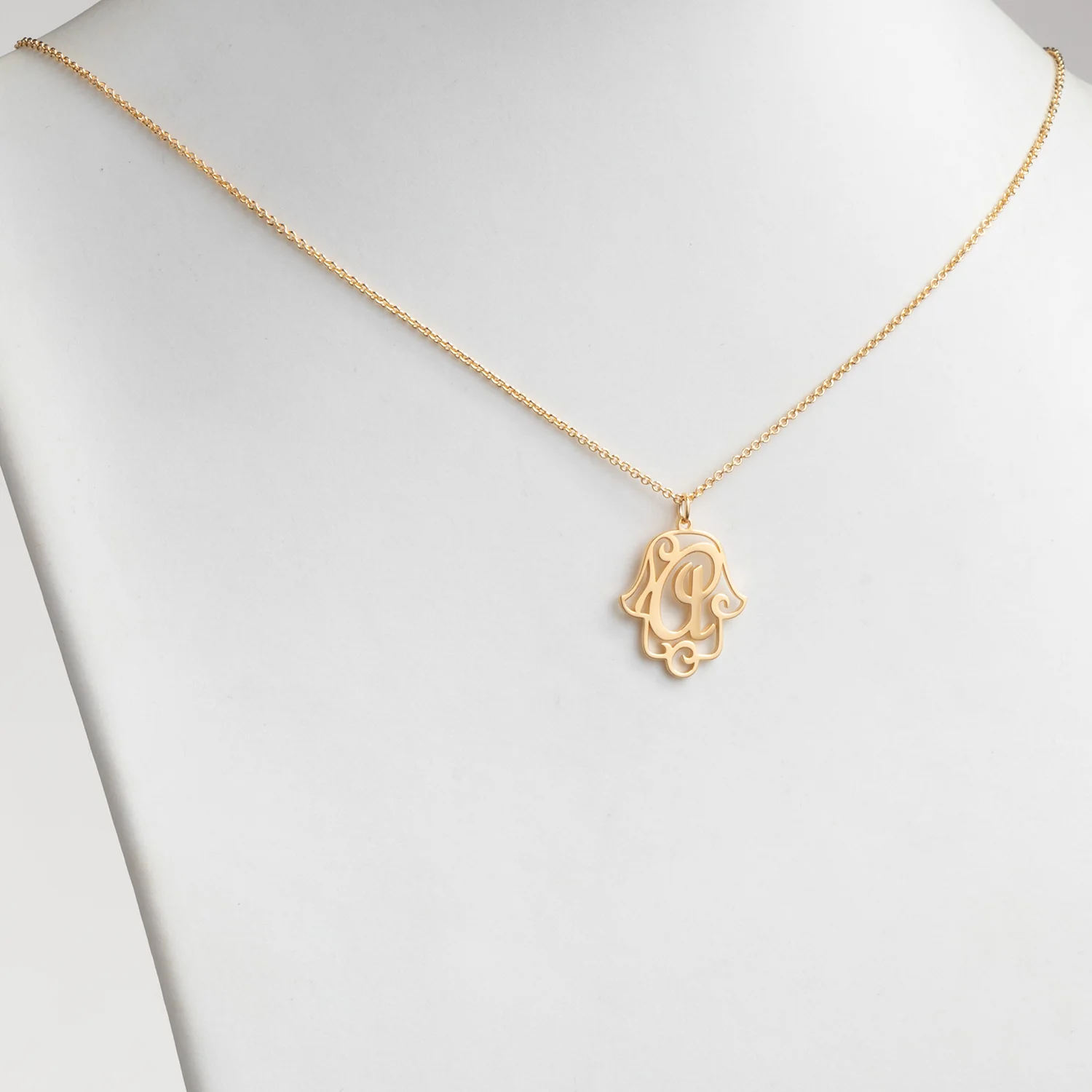 14K Gold over Sterling Filigree Initial Hamsa Hand Necklace - Image 3