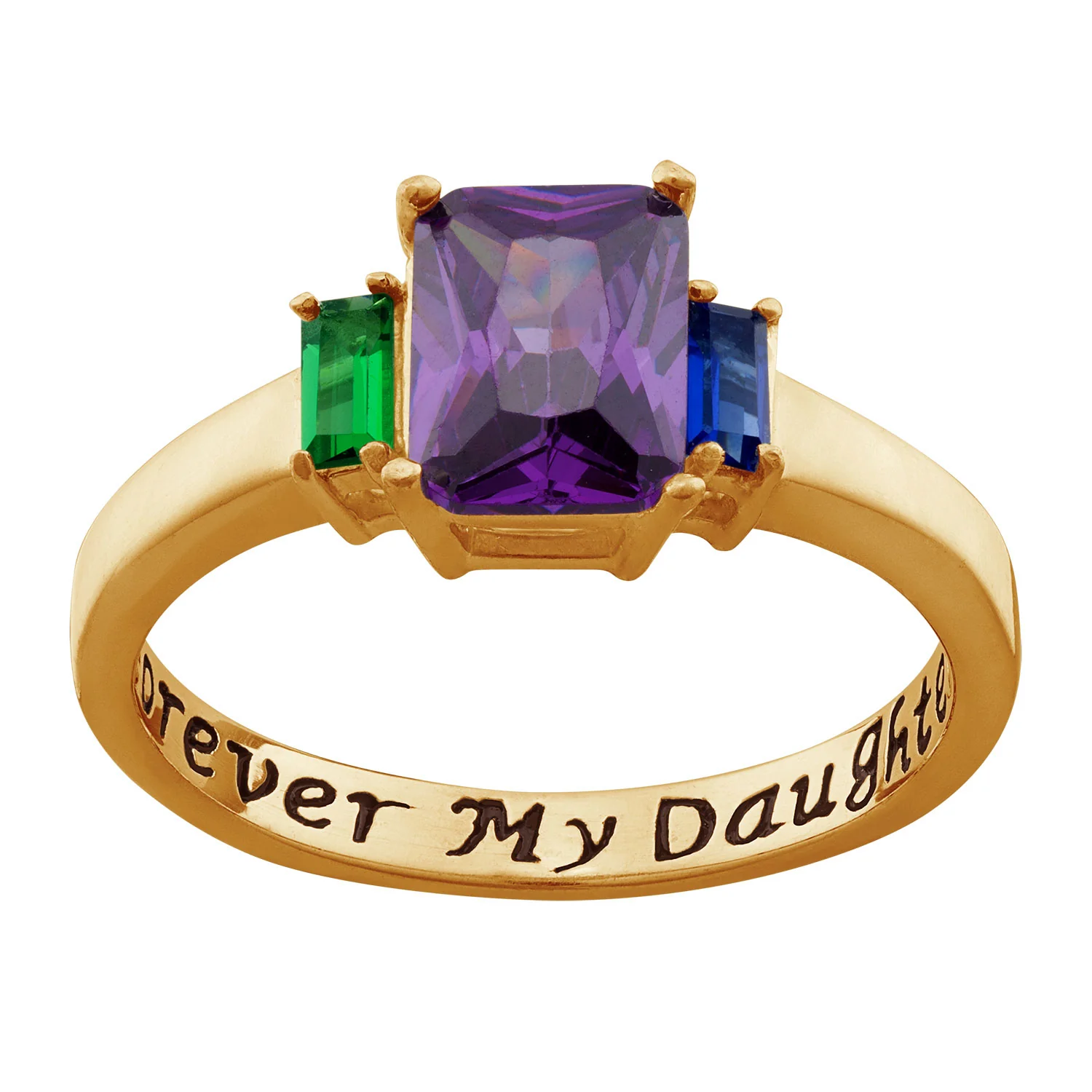 14K Gold over Sterling Forever My Daughter Emerald-cut Birthstone Ring