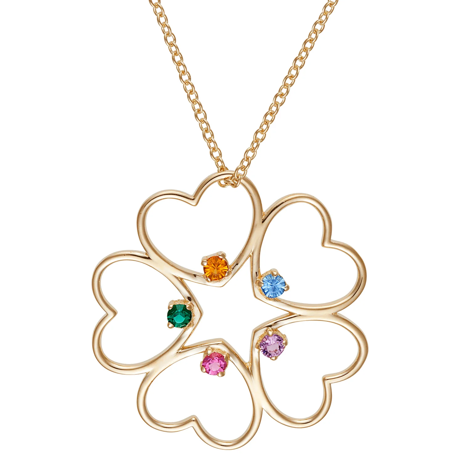 14K Gold over Sterling Family Heart Birthstone Pendant
