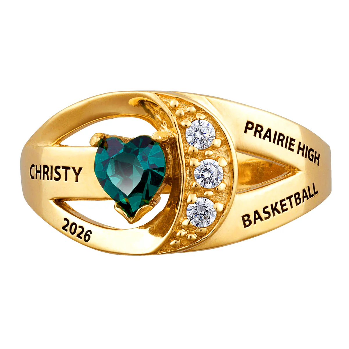 14K Gold over Sterling Freestyle Heart Birthstone Class Ring with CZ - Image 2