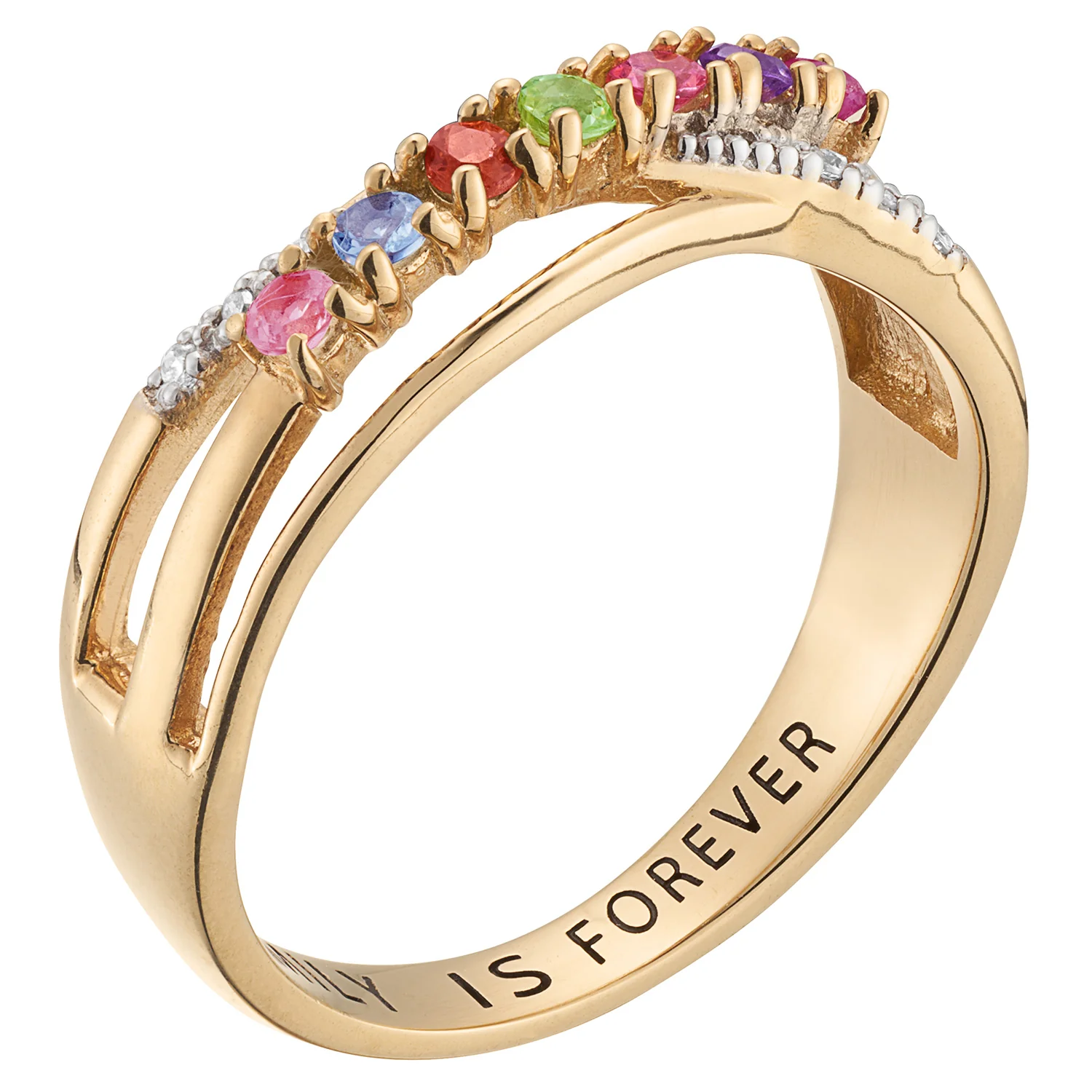 14K Gold over Sterling Genuine Birthstone and CZ Family Ring - Image 2
