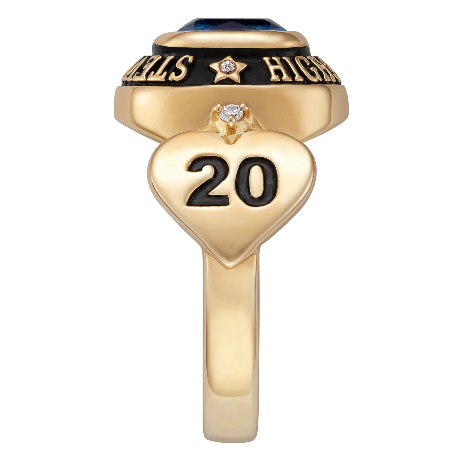 14K Gold over Sterling Genuine Diamond Hearts Ladies Class Ring - Image 3