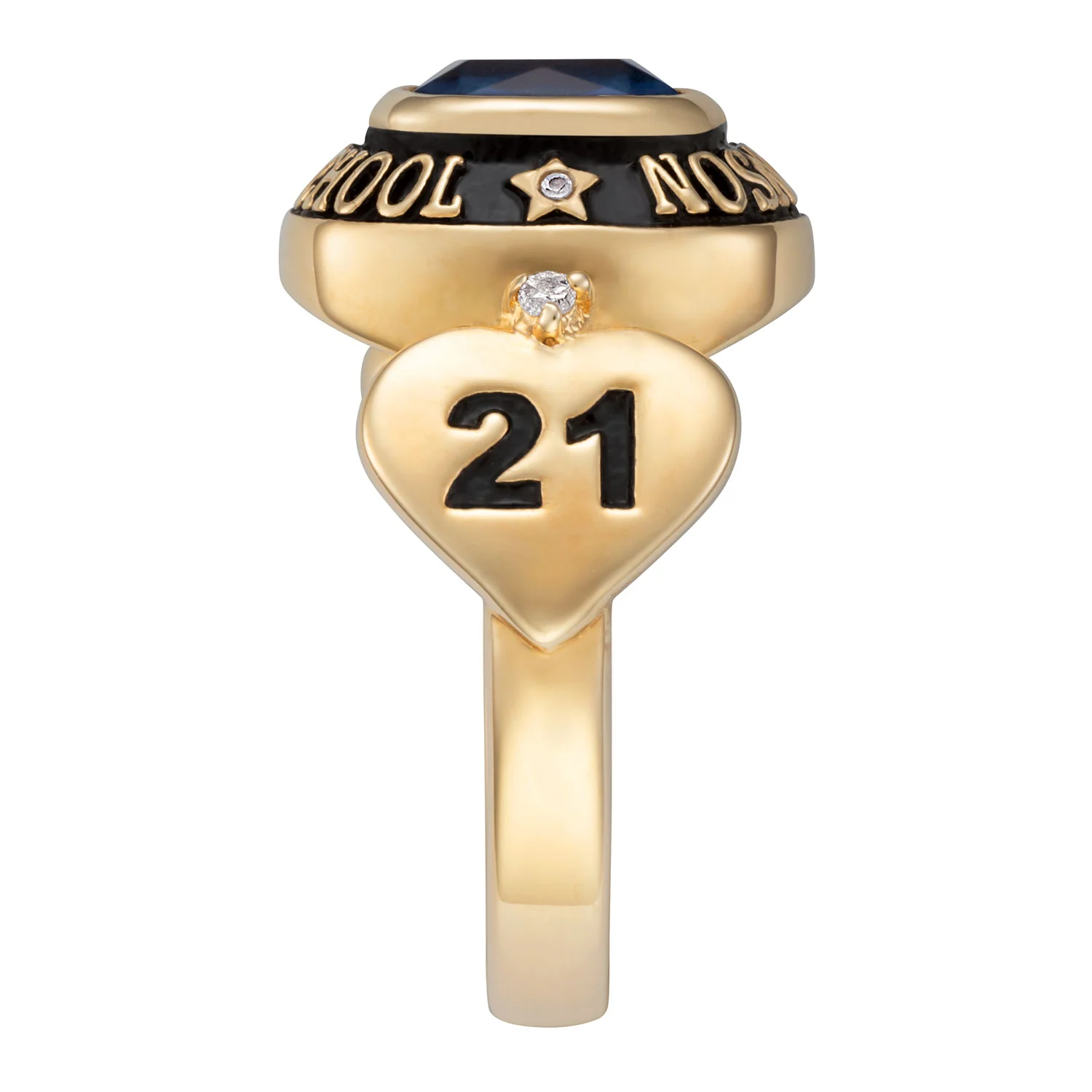 14K Gold over Sterling Genuine Diamond Hearts Ladies Class Ring - Image 4
