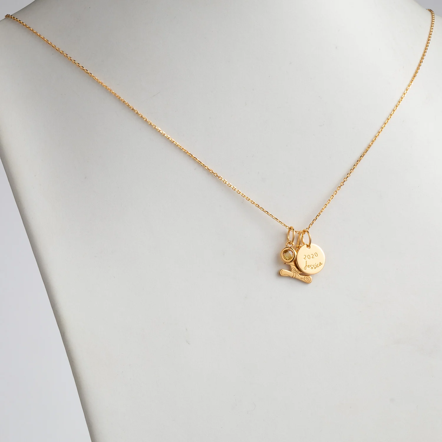 14K Gold over Sterling Graduation Cluster Charm Necklace with Birthstone - Image 2