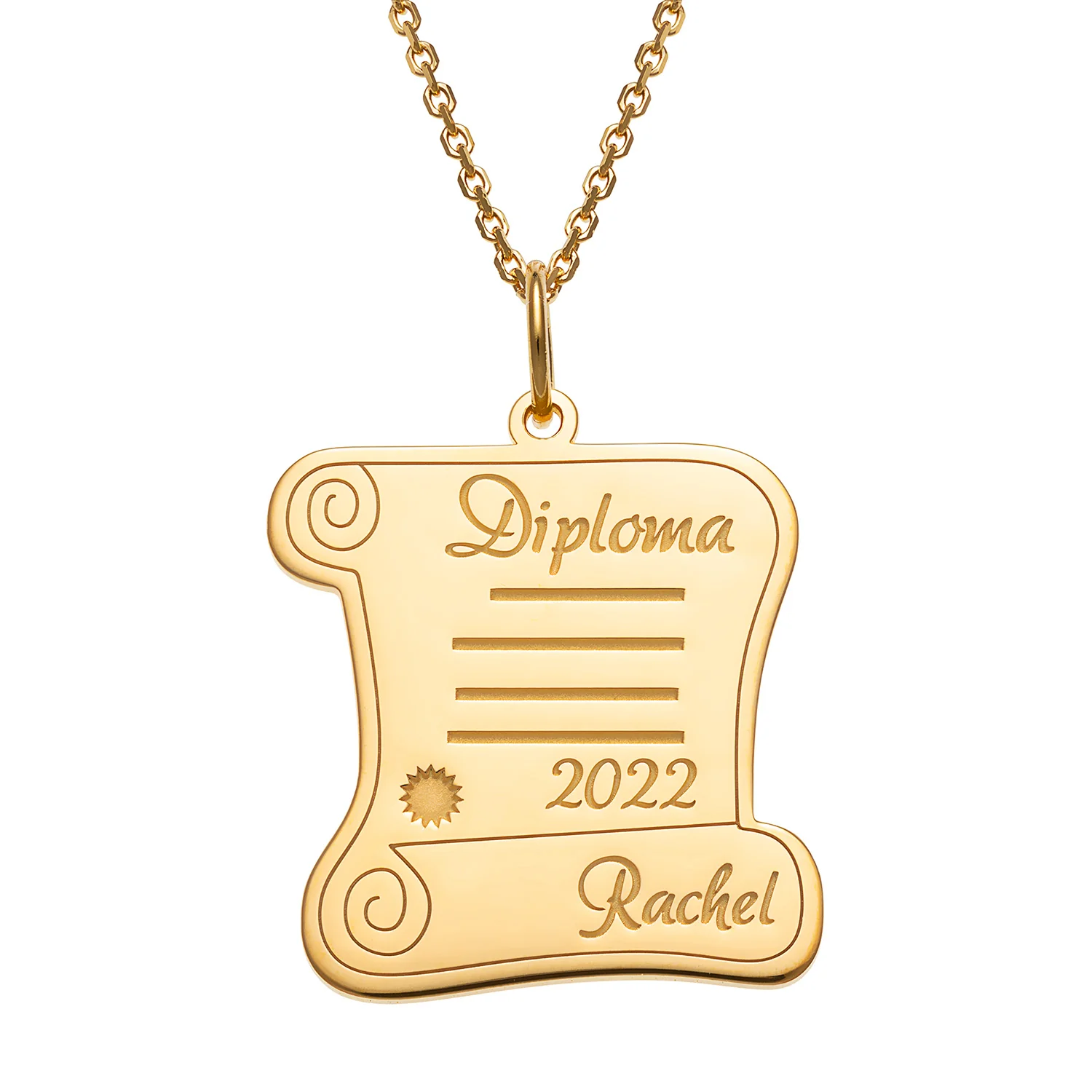 14K Gold over Sterling Graduation Diploma Engraved Name Pendant