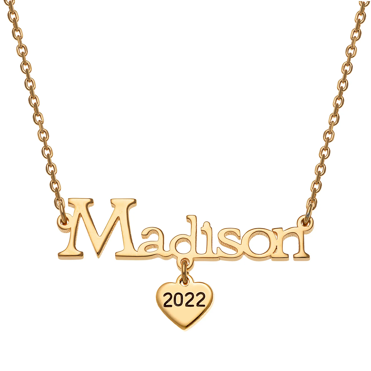 14K Gold over Sterling Graduation Name with Heart Charm Necklace
