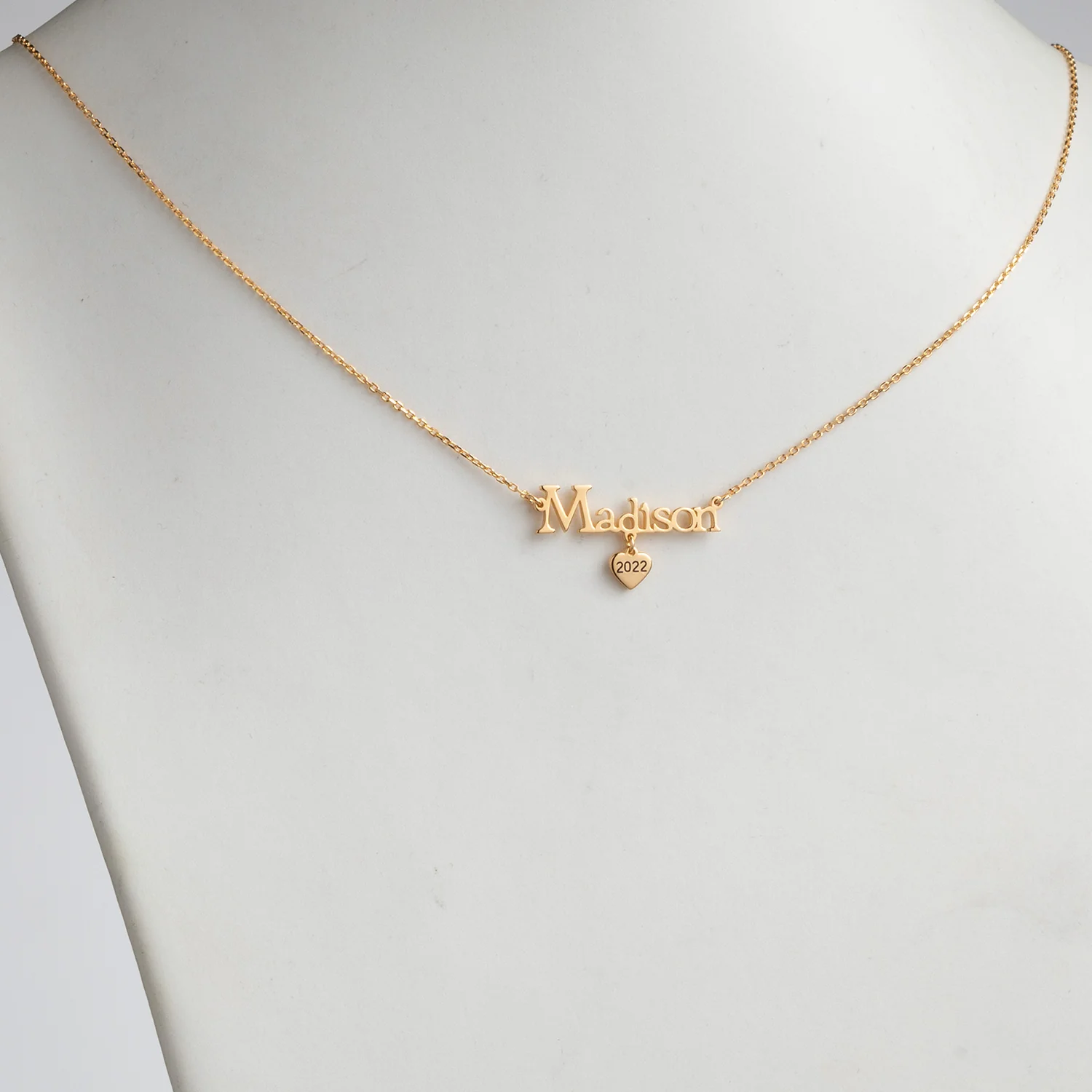 14K Gold over Sterling Graduation Name with Heart Charm Necklace - Image 2