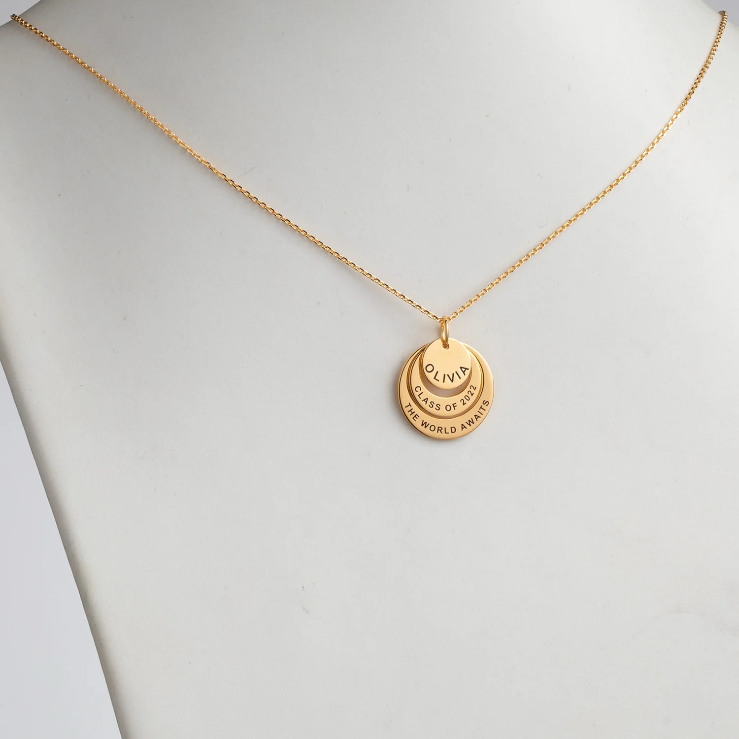 14K Gold over Sterling Graduation Nesting Circles Necklace - Image 2