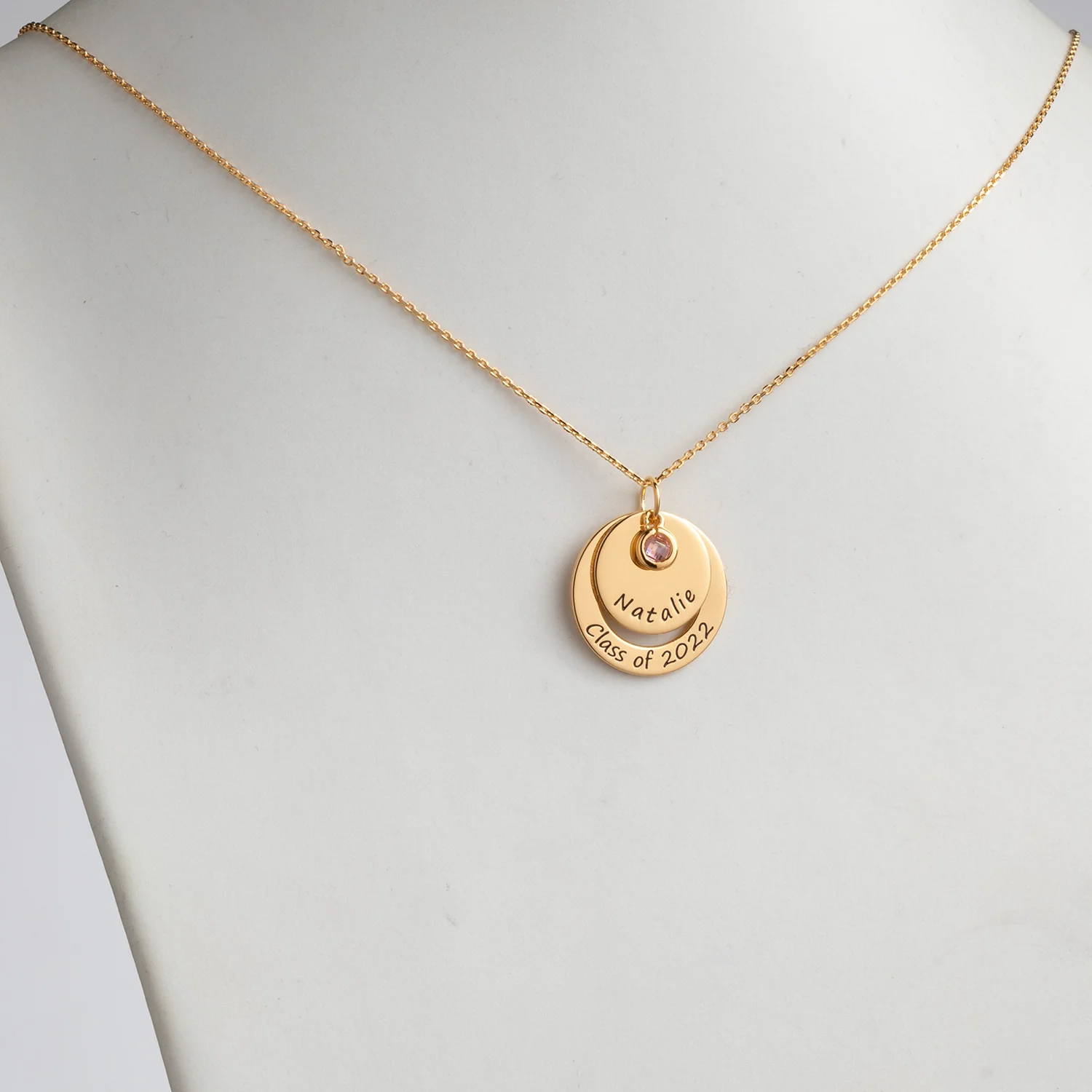 14K Gold over Sterling Graduation Nesting Circles with Birthstone Necklace - Image 2
