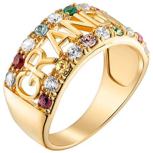 14K Gold over Sterling Grandma CZ Family Birthstone Ring - Image 2