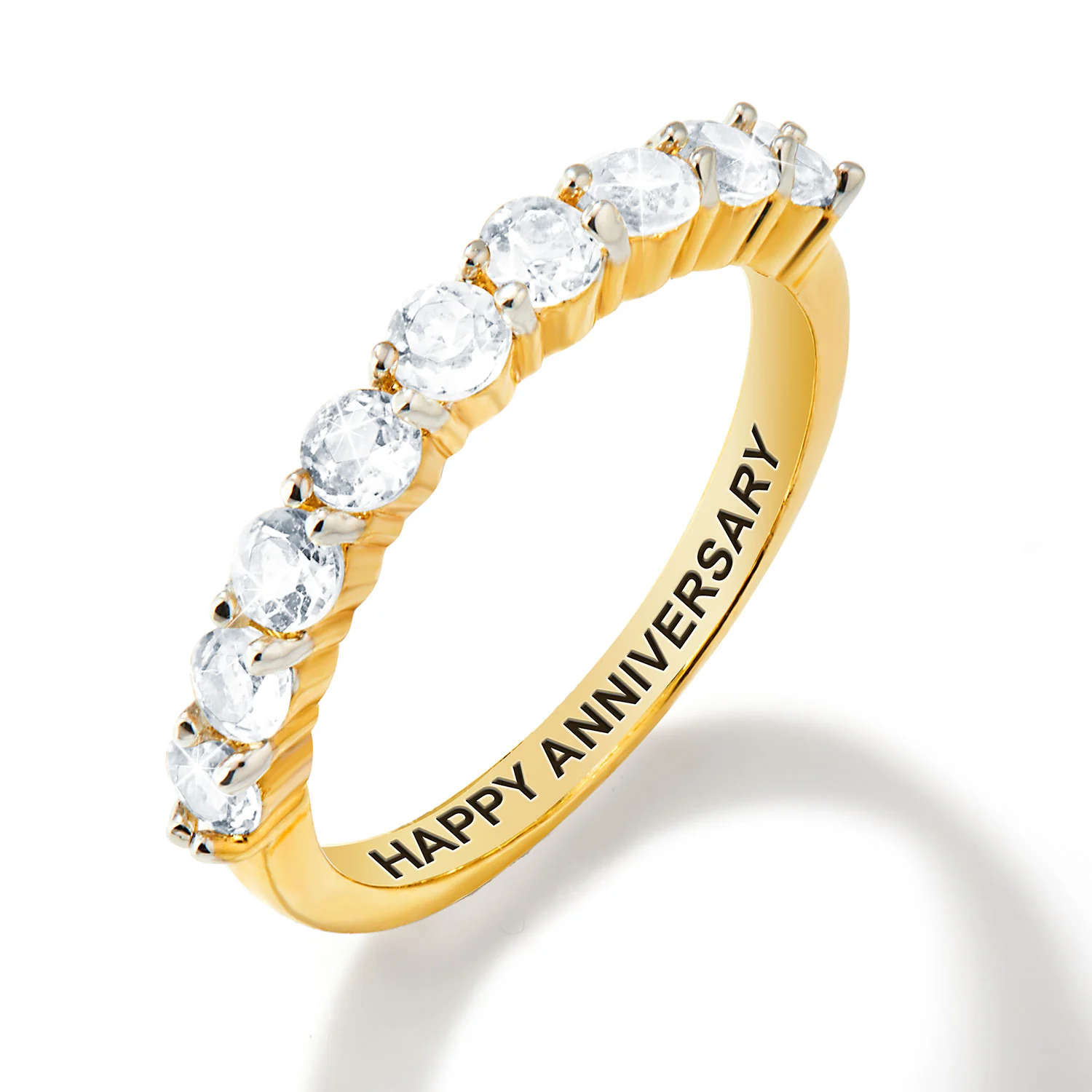 Gold over Sterling Half Eternity Round White Topaz Ring - Image 3