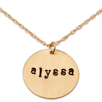 14K Gold over Sterling Hand Stamped Name Disc Pendant - Image 2