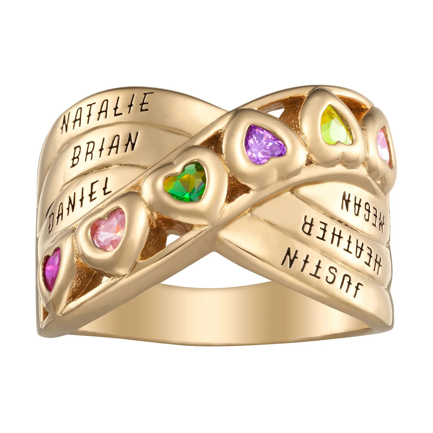 Gold Over Sterling Heart Birthstone and Name Ring