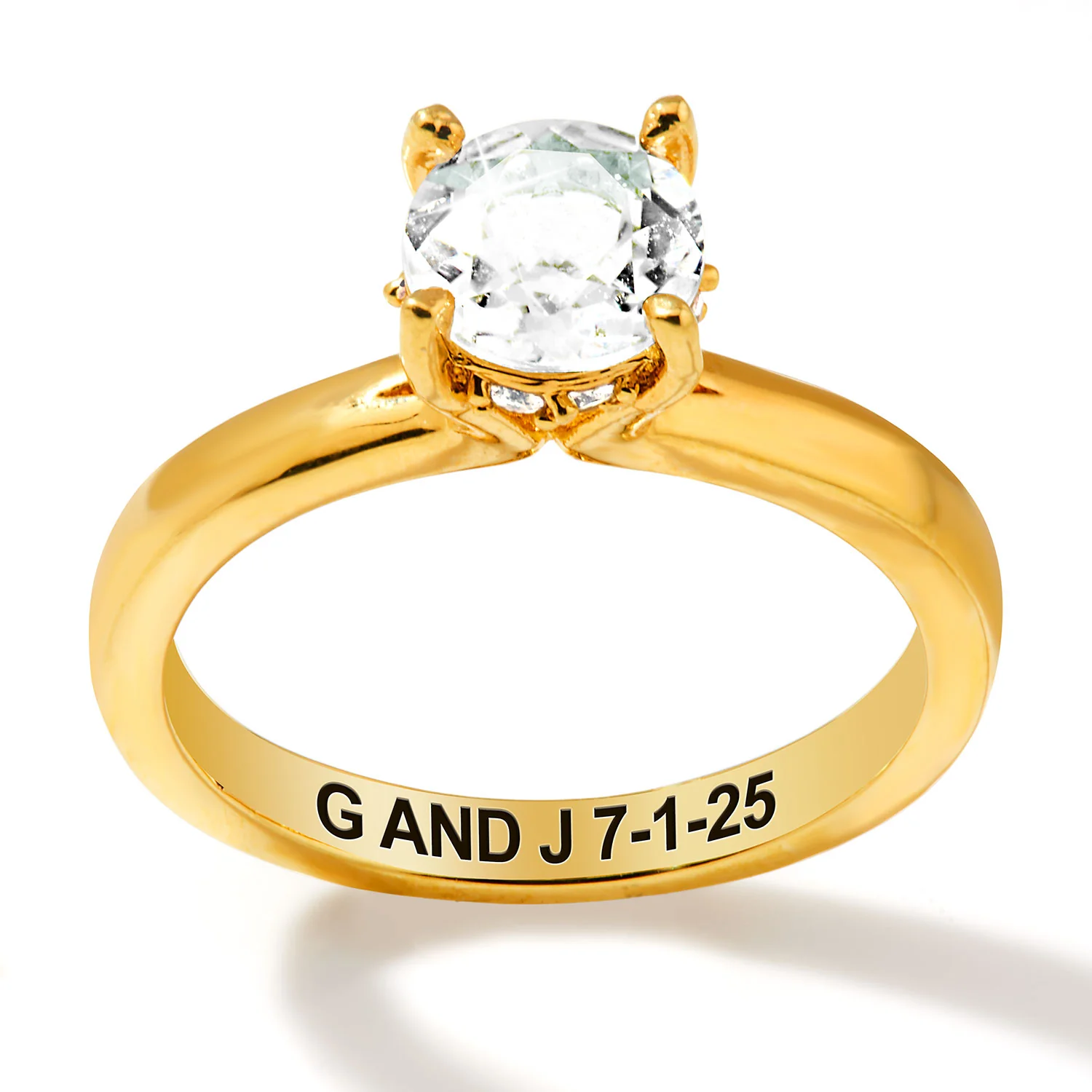 Gold over Sterling Hidden Halo Brillant White Topaz Engraved Engagement Ring - Image 3