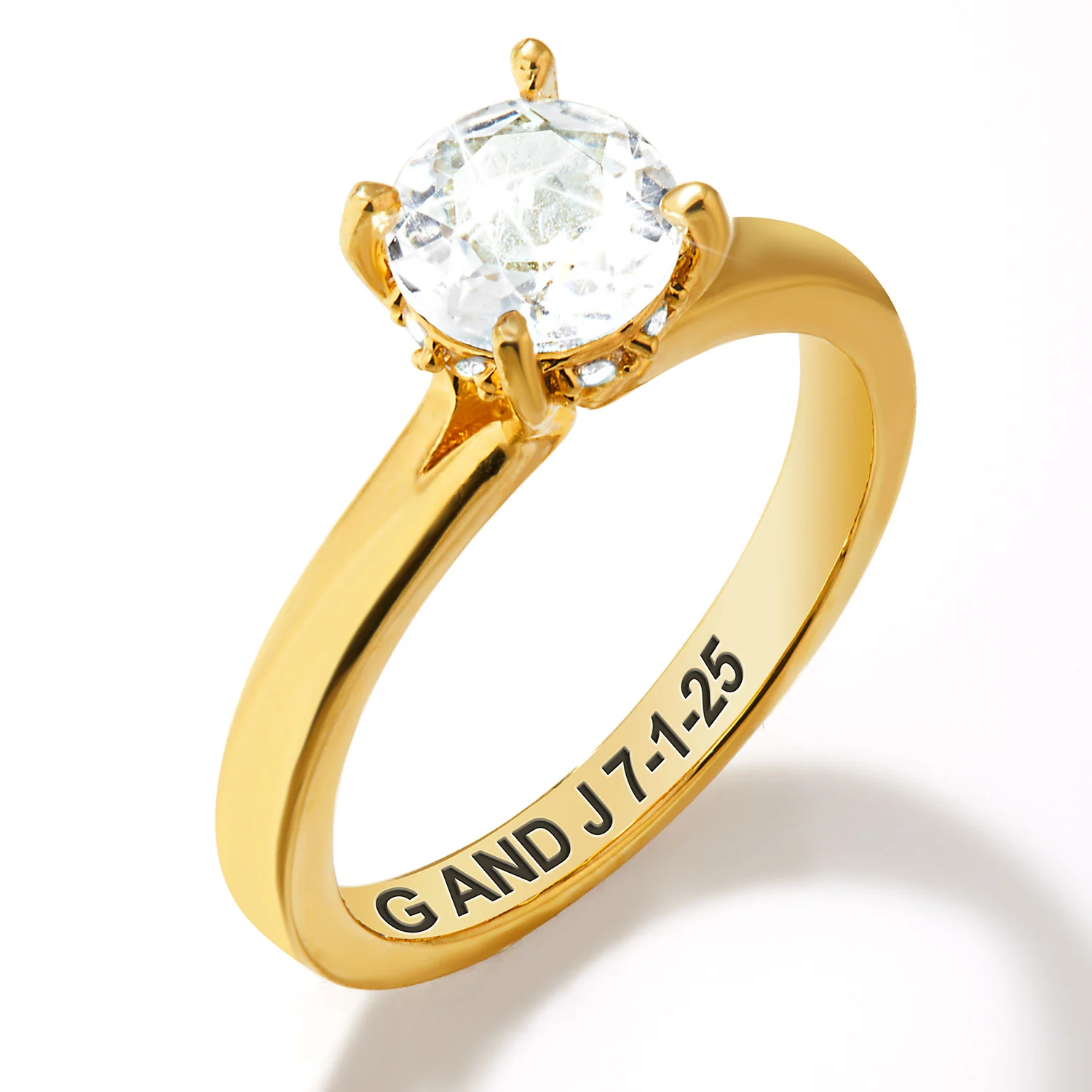 Gold over Sterling Hidden Halo Brillant White Topaz Engraved Engagement Ring - Image 4