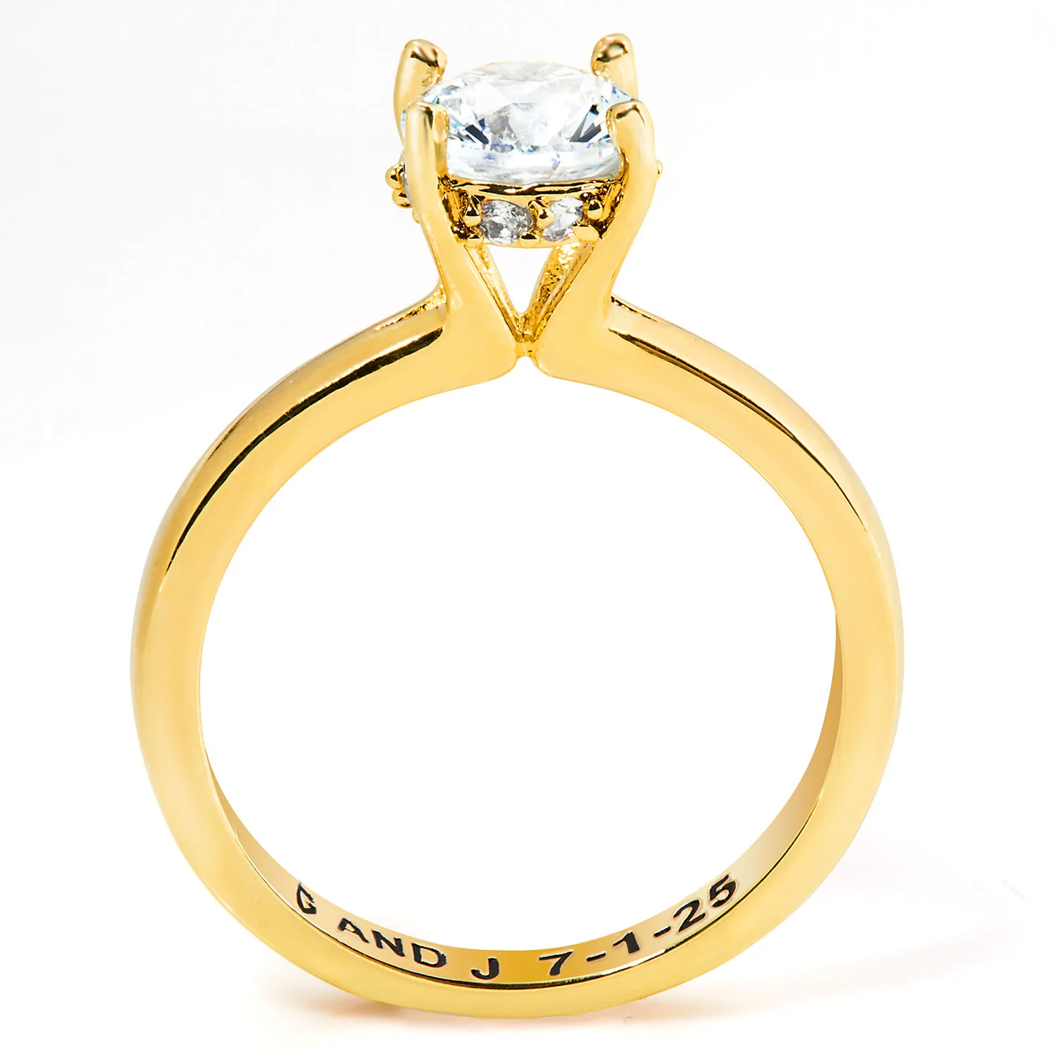 Gold over Sterling Hidden Halo Brillant White Topaz Engraved Engagement Ring - Image 5