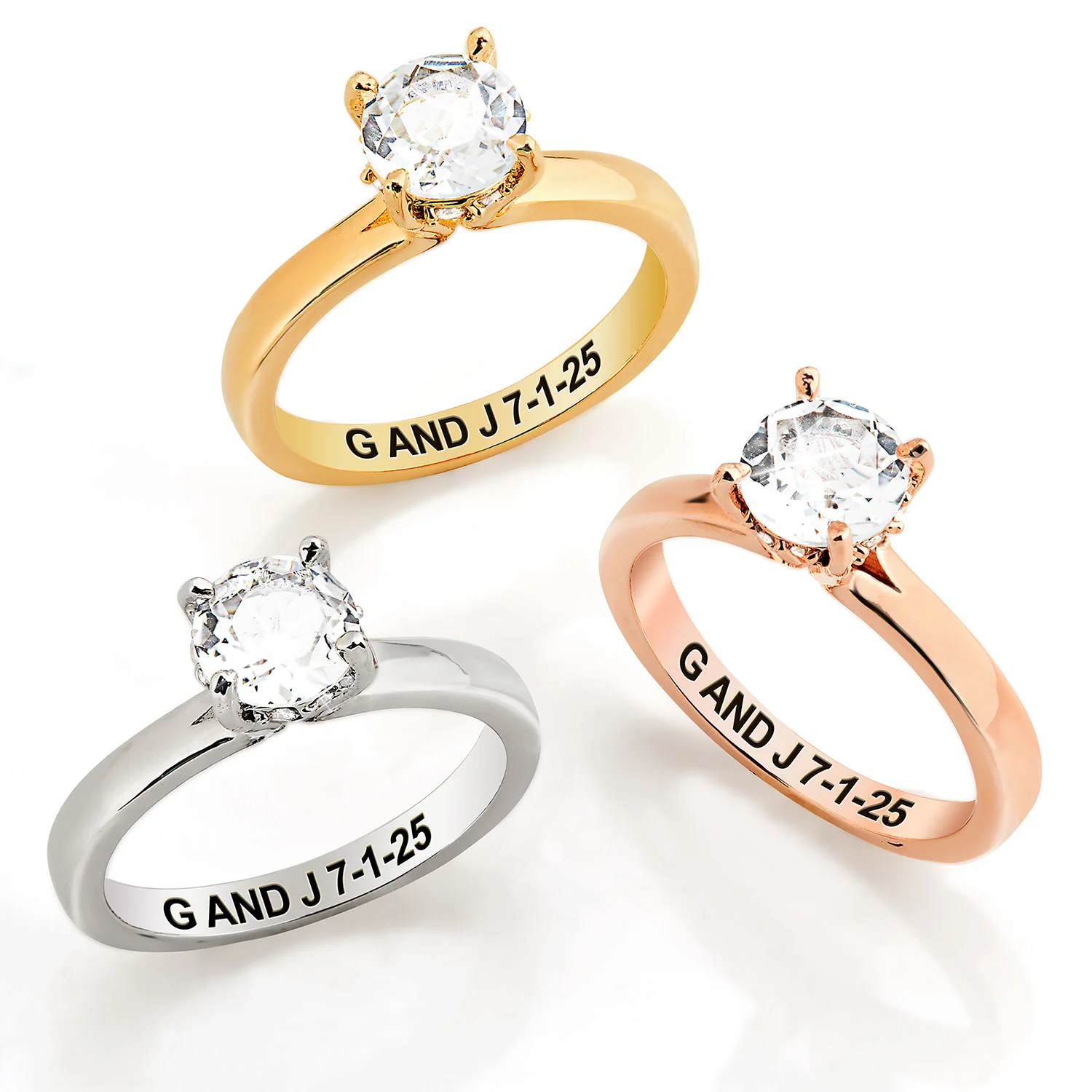 Gold over Sterling Hidden Halo Brillant White Topaz Engraved Engagement Ring - Image 6