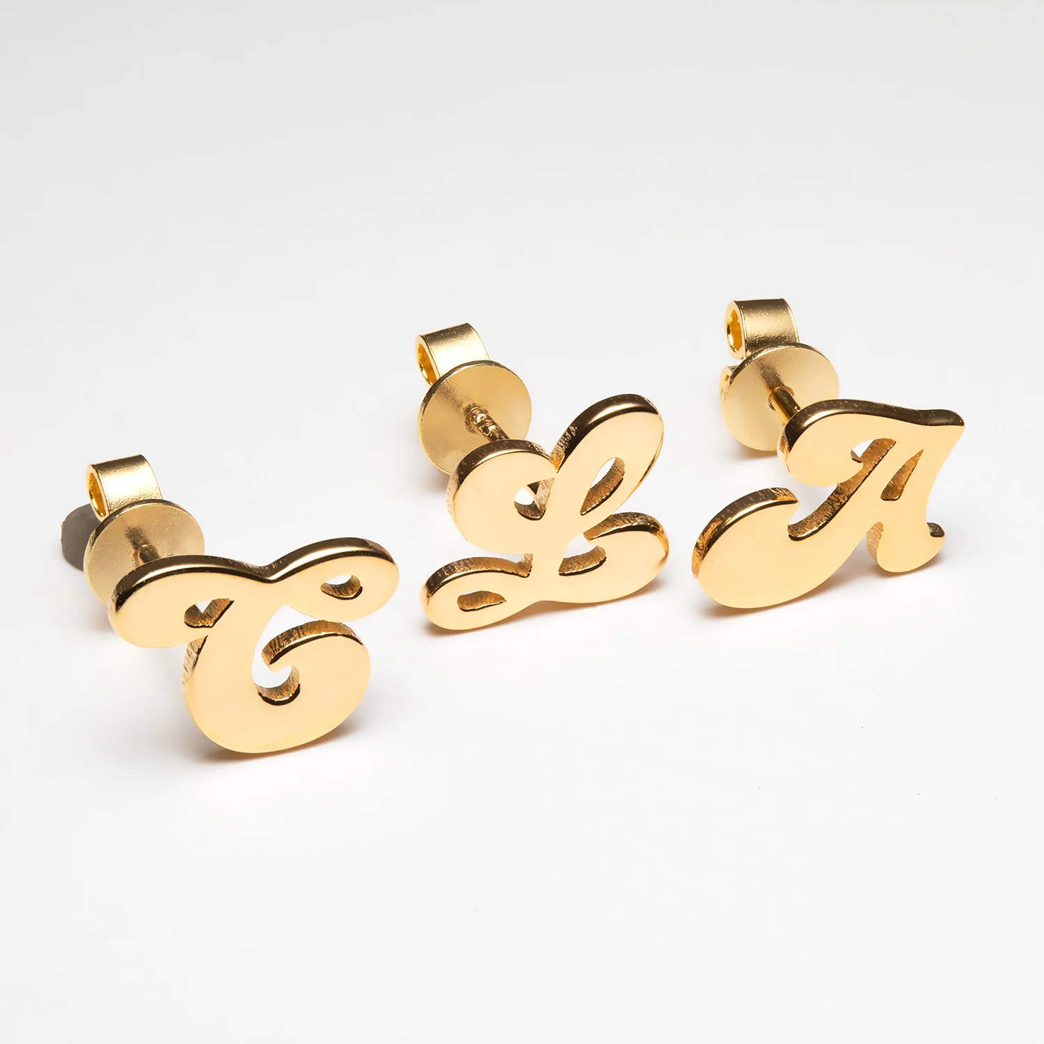 14K Gold over Sterling Initial Button Earrings - Image 3