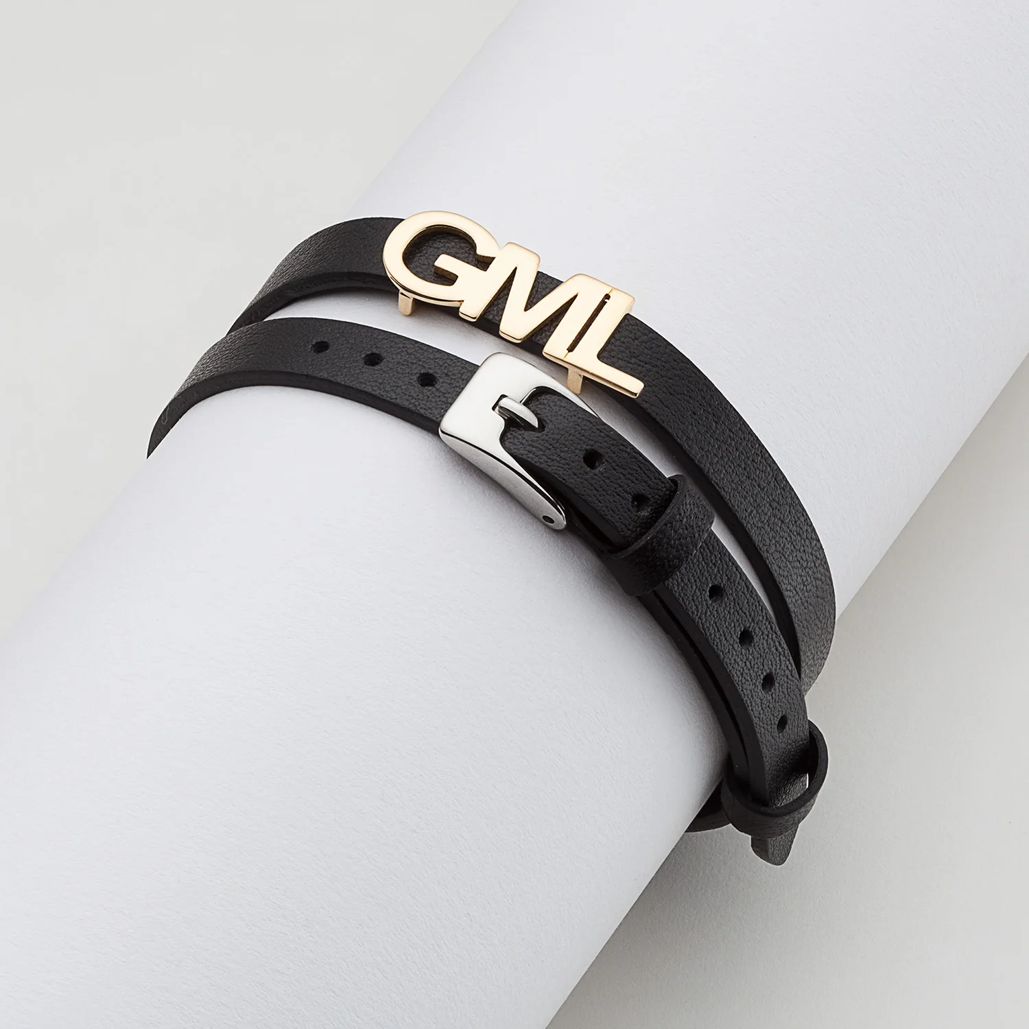 14K Gold over Sterling Initial Leather Wrap Bracelet and Choker - Image 2