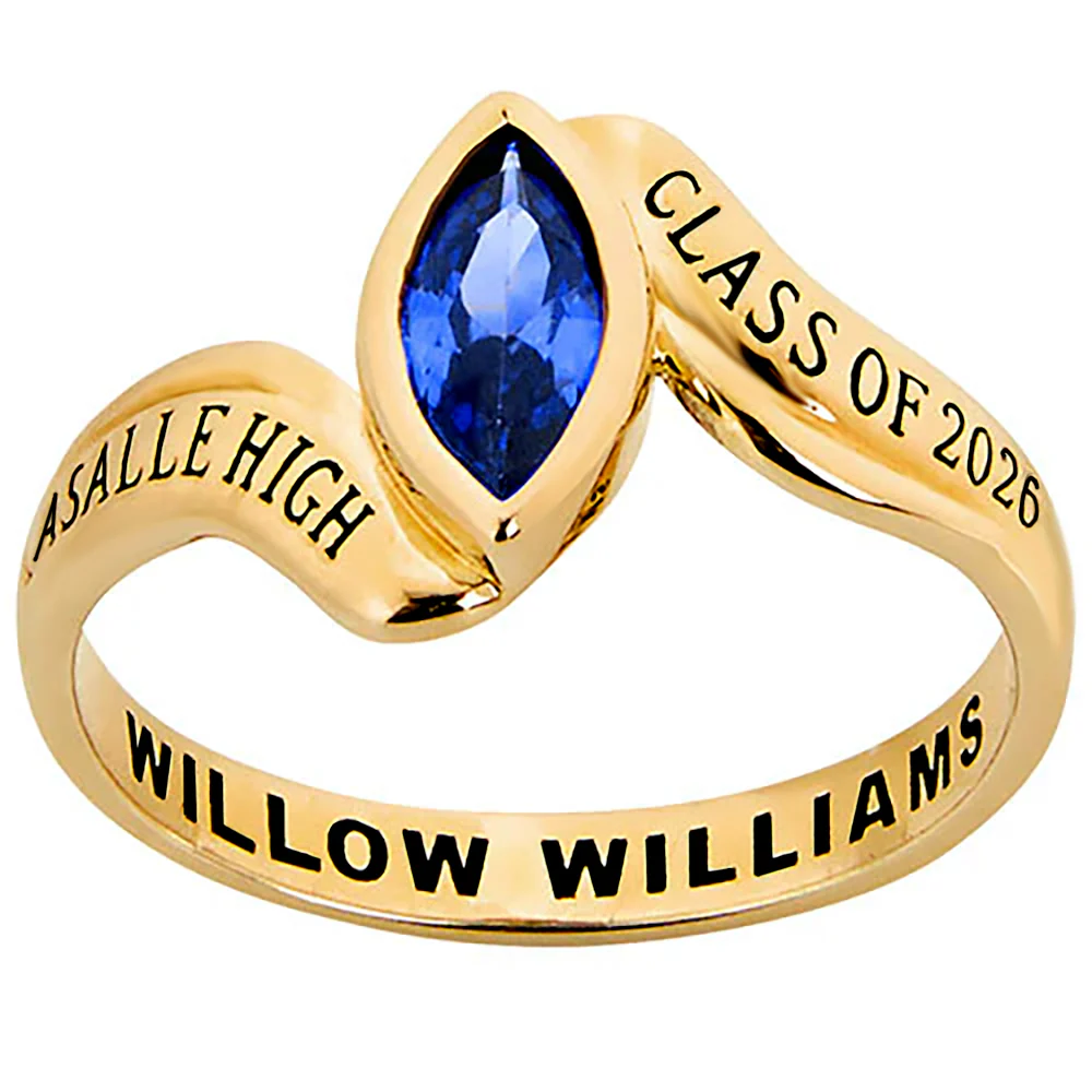Gold over Sterling Women's Bypass Marquise Birthstone Fashion Class Ring