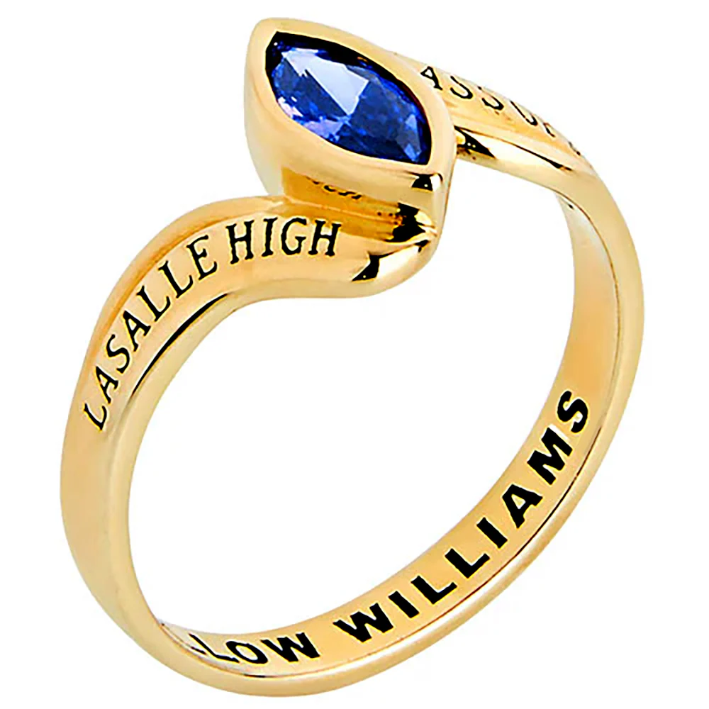 Gold over Sterling Women's Bypass Marquise Birthstone Fashion Class Ring - Image 2