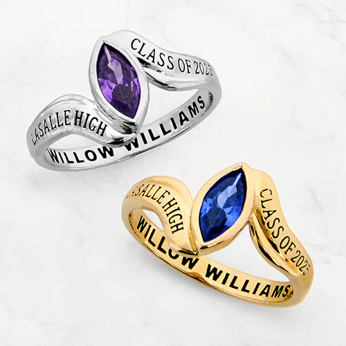 Gold over Sterling Women's Bypass Marquise Birthstone Fashion Class Ring - Image 3
