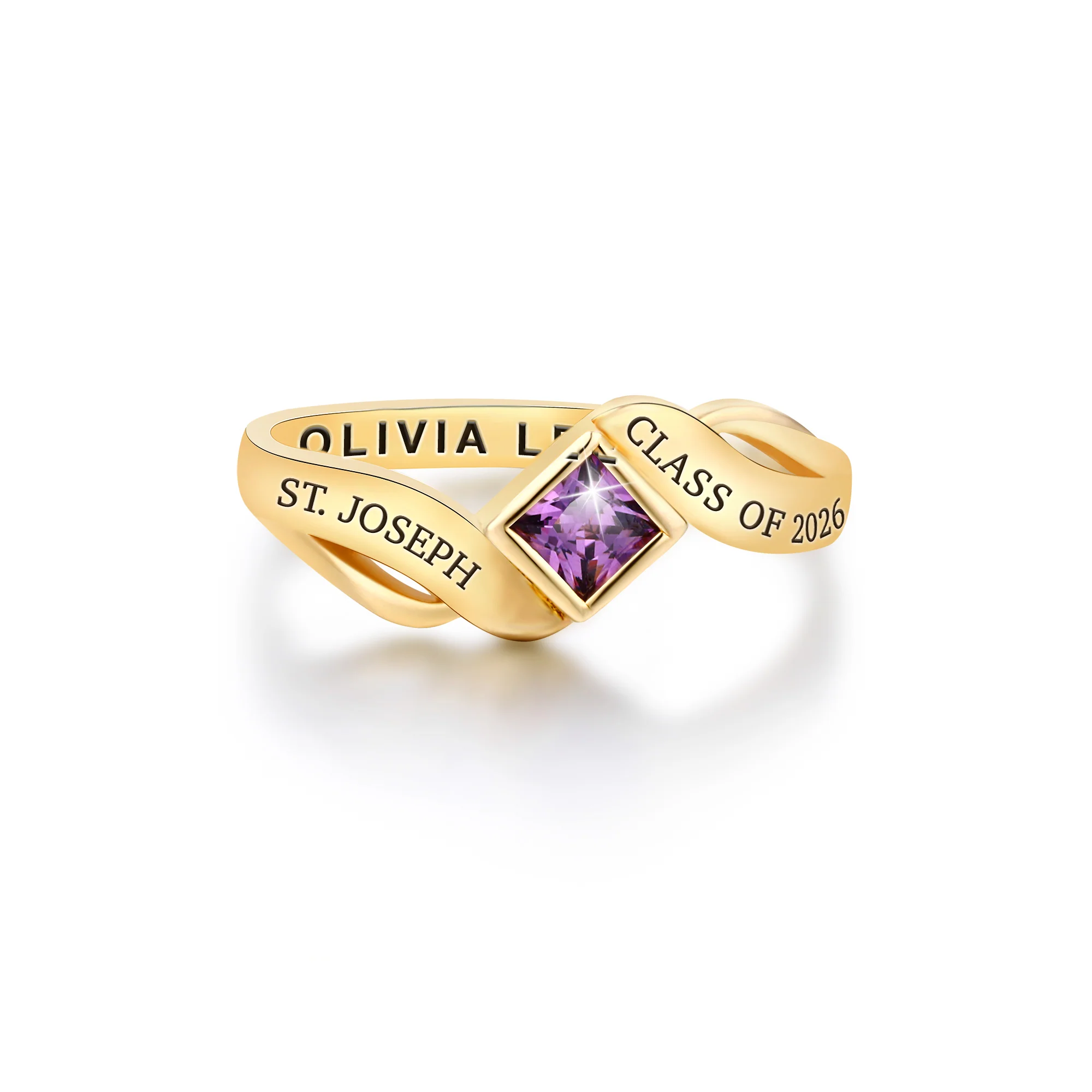 Gold over Sterling Women's Bypass Princess Cut Birthstone Fashion Class Ring - Image 2
