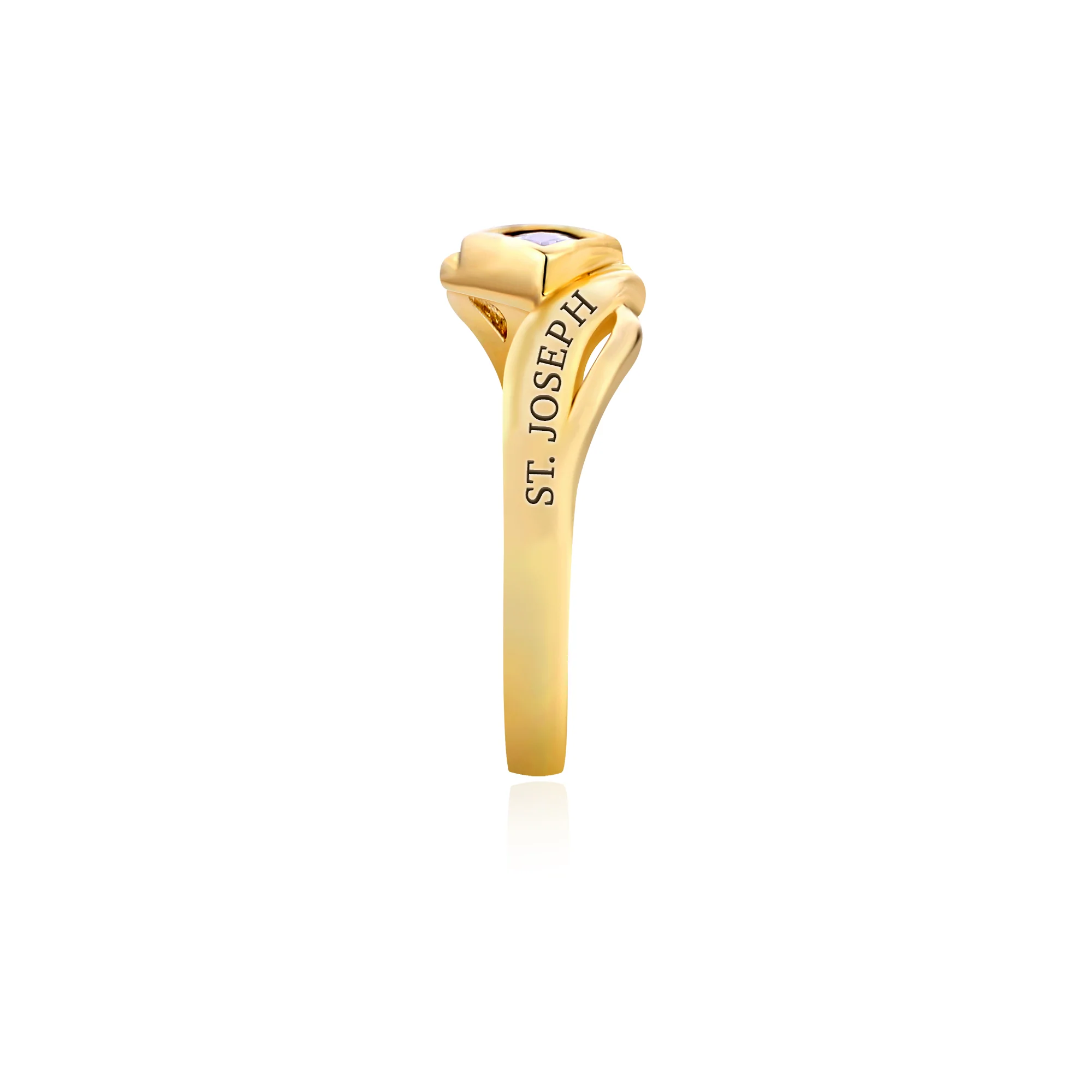 Gold over Sterling Women's Bypass Princess Cut Birthstone Fashion Class Ring - Image 3
