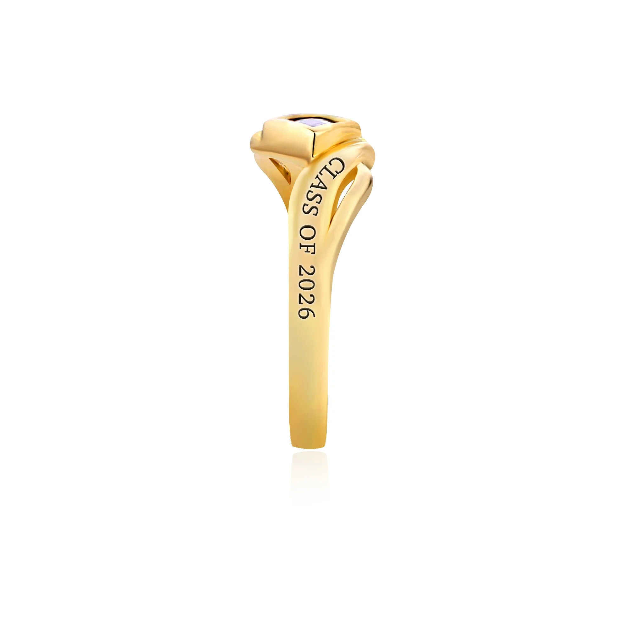 Gold over Sterling Women's Bypass Princess Cut Birthstone Fashion Class Ring - Image 4
