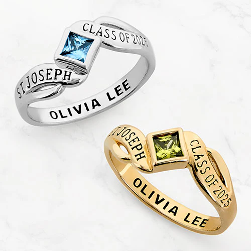 Gold over Sterling Women's Bypass Princess Cut Birthstone Fashion Class Ring - Image 6