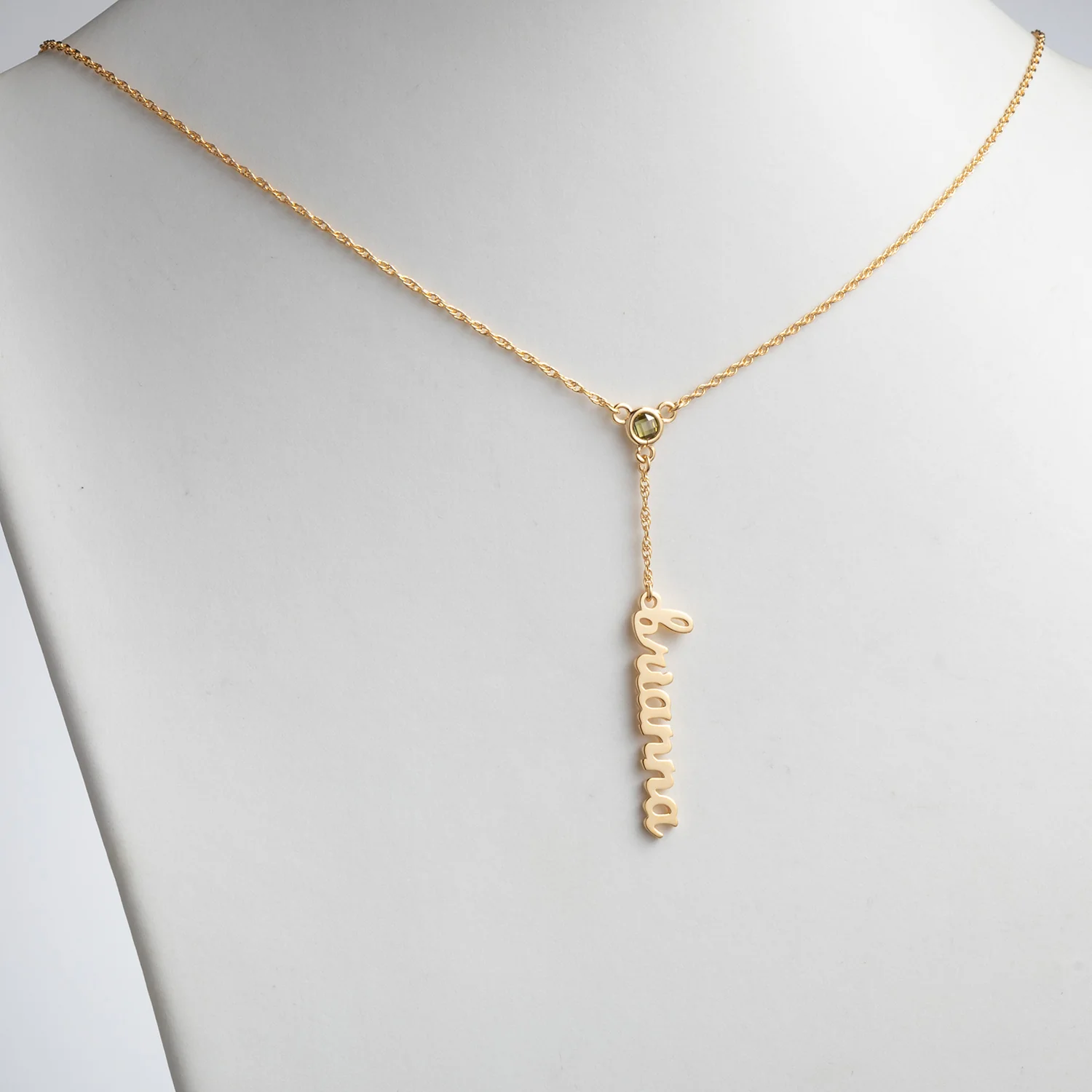 14K Gold over Sterling Lowercase Name and Birthstone Y-Necklace - Image 2