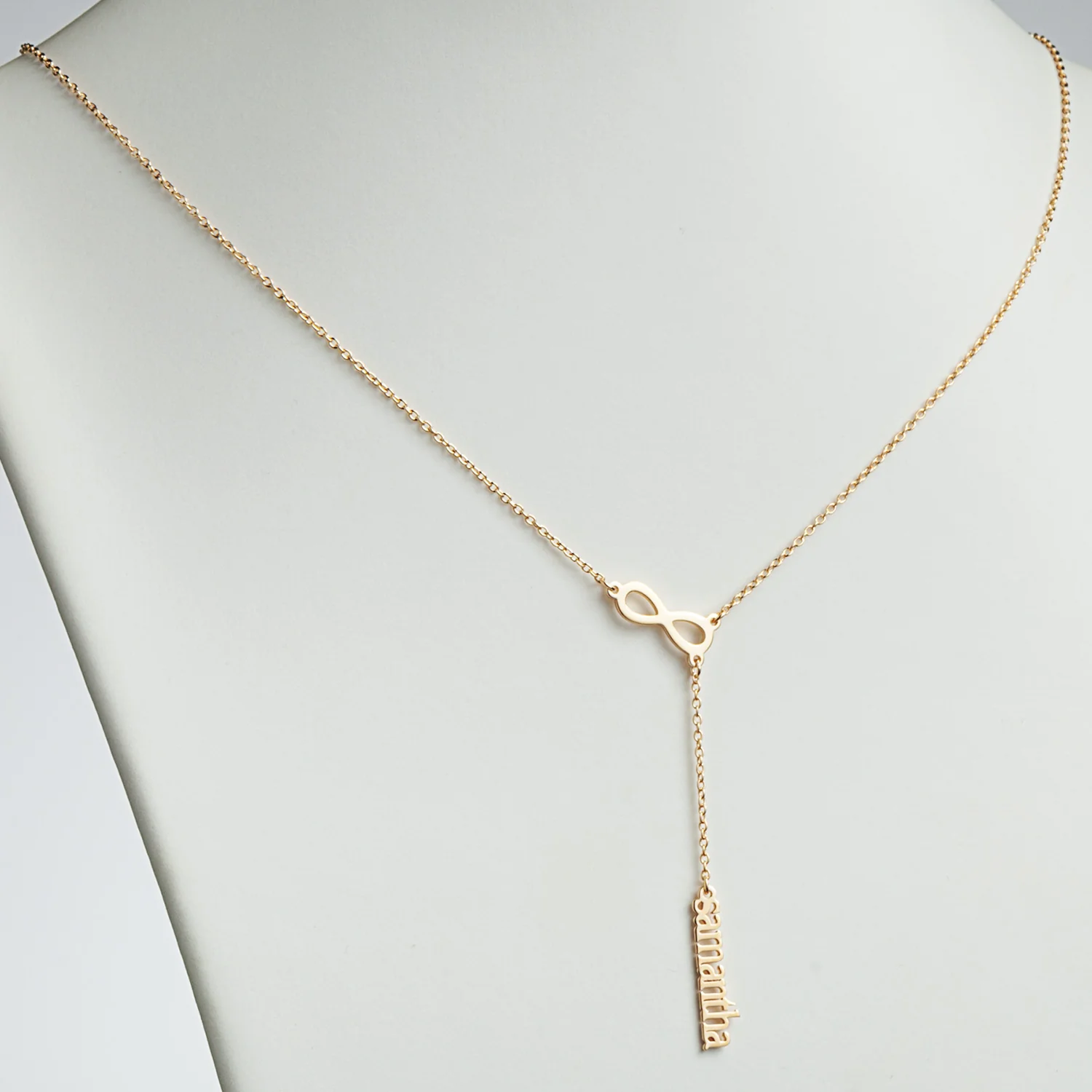14K Gold over Sterling Lowercase Name and Infinity Y-Necklace - Image 2
