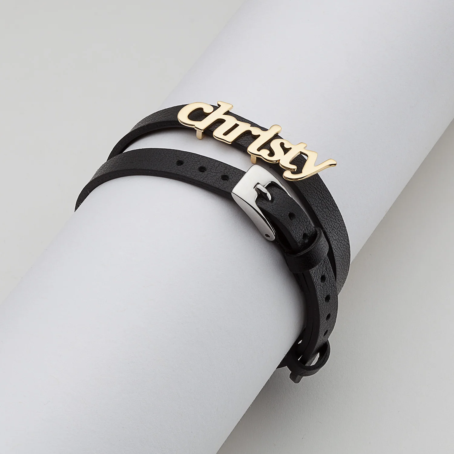 14K Gold over Sterling Lowercase Name Leather Wrap Bracelet and Choker - Image 3