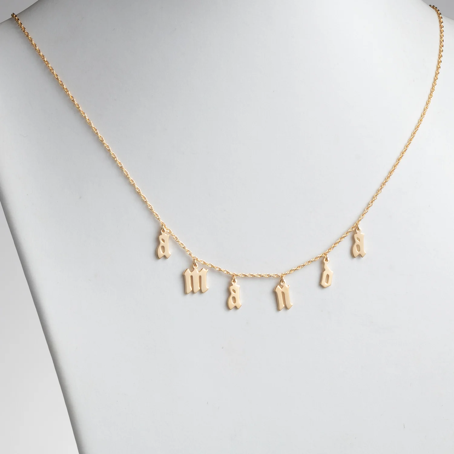 14K Gold over Sterling Lowercase Old English Name Necklace - Image 2