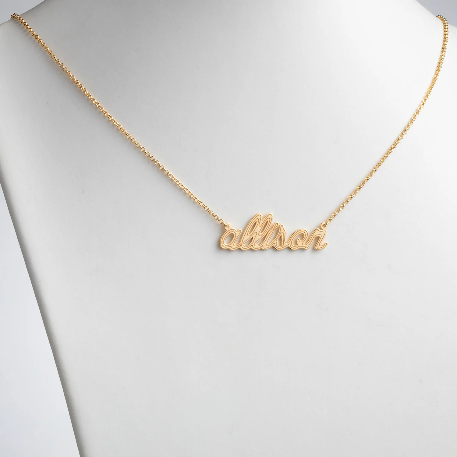 14K Gold over Sterling Lowercase Script Name with Outline Necklace - Image 2