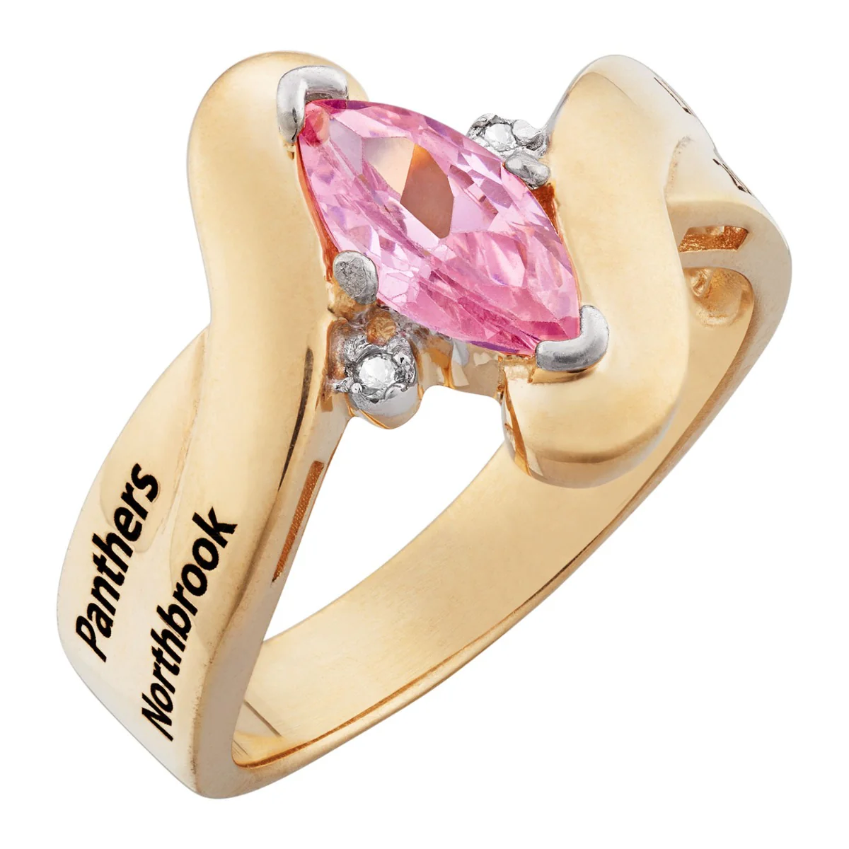 14K Gold over Sterling Marquise Birthstone & Diamond Wrap Class Ring - Image 2
