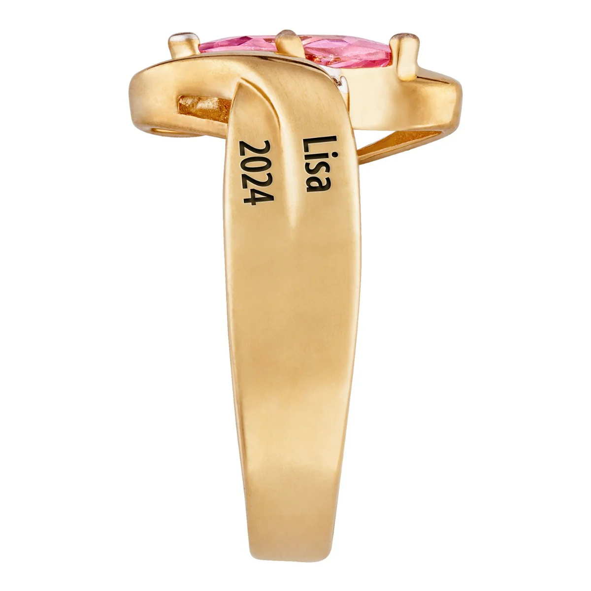 14K Gold over Sterling Marquise Birthstone & Diamond Wrap Class Ring - Image 4
