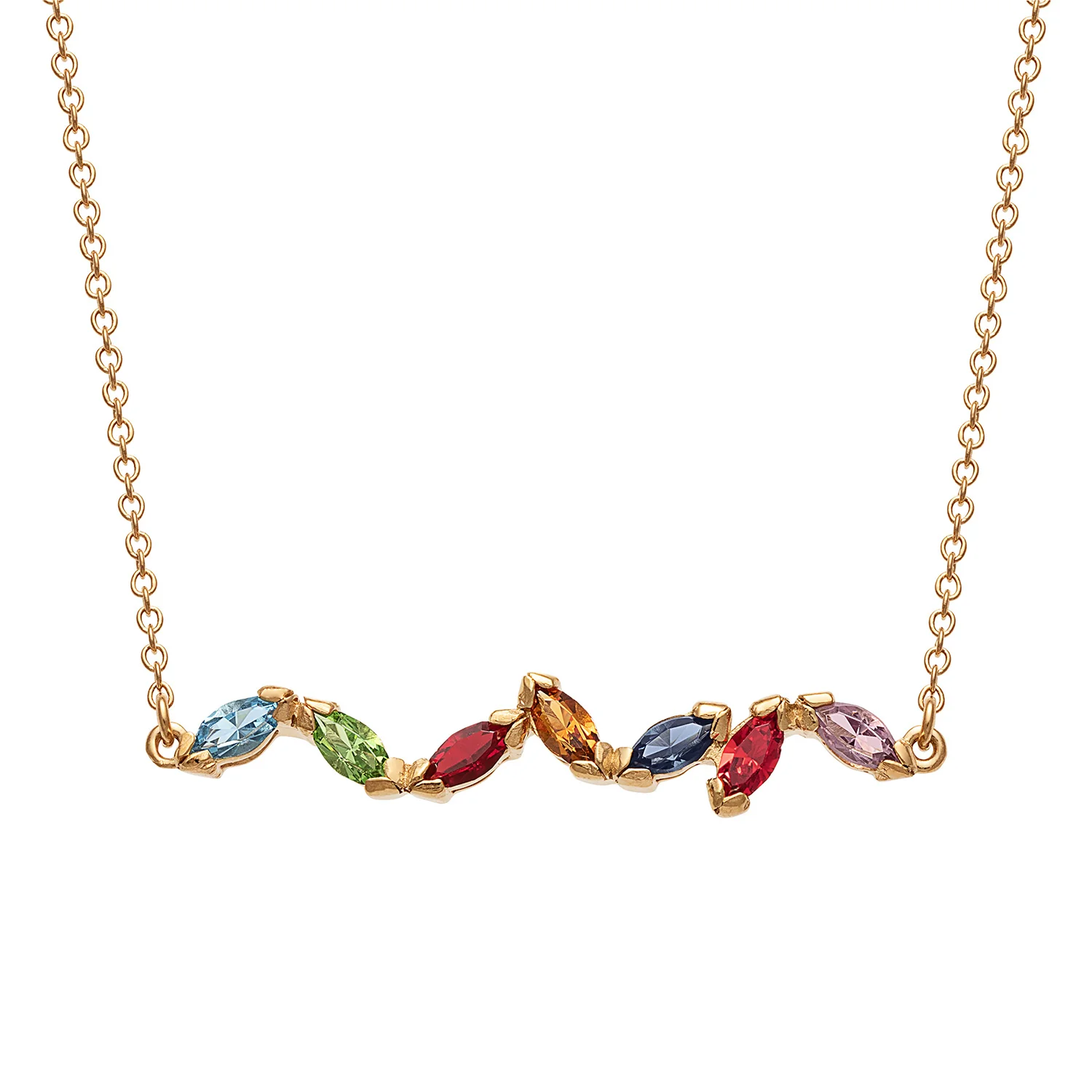 14K Gold over Sterling Marquise Family Birthstone Necklace