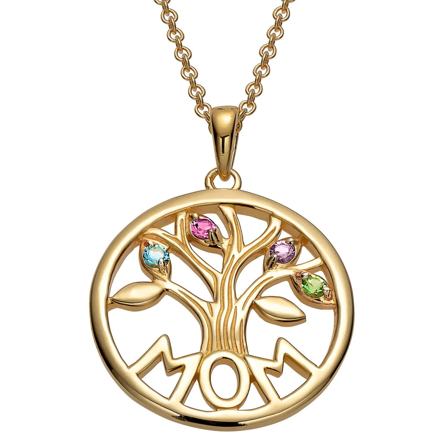 14K Gold over Sterling MOM Family Birthstone Tree Pendant - Image 5