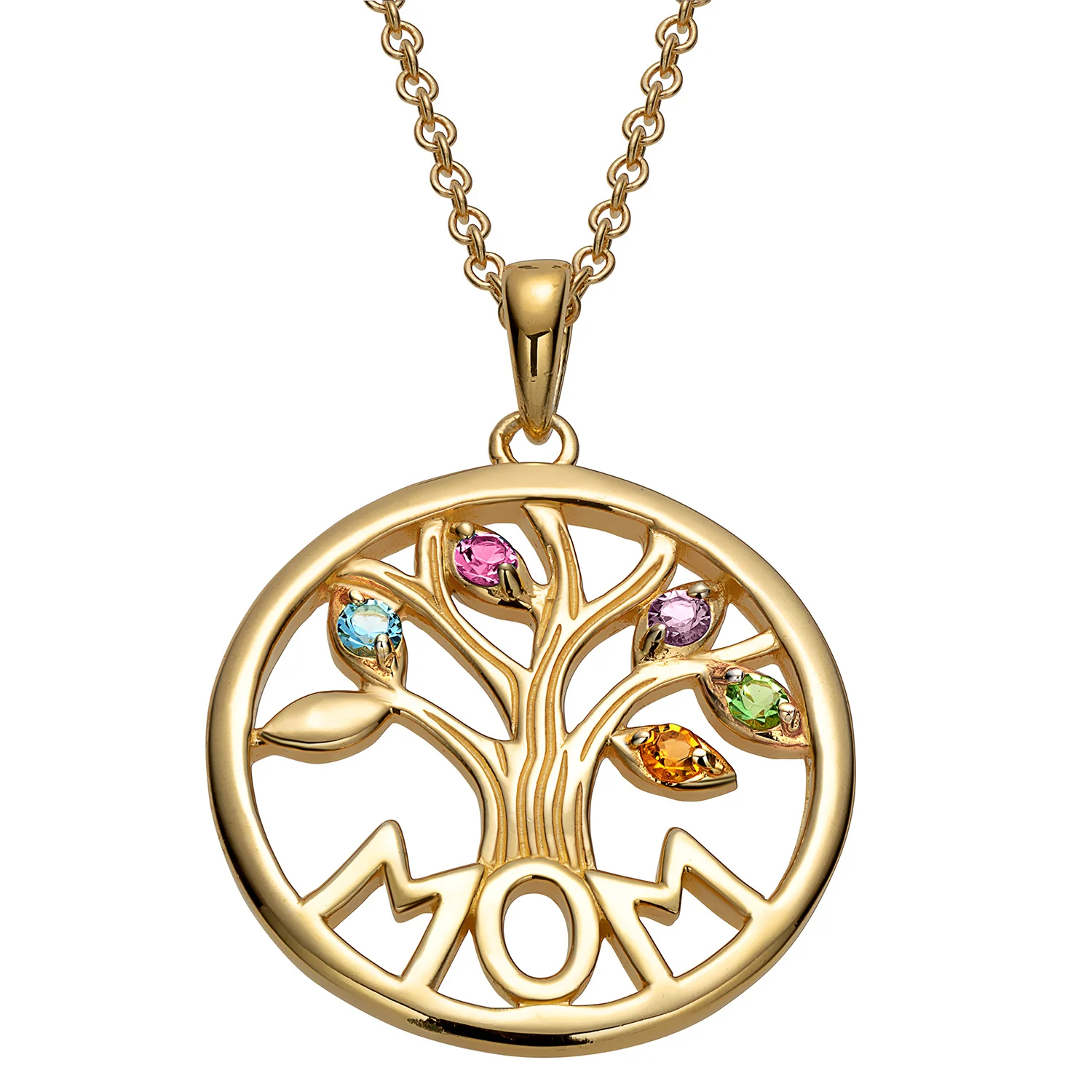 14K Gold over Sterling MOM Family Birthstone Tree Pendant - Image 6