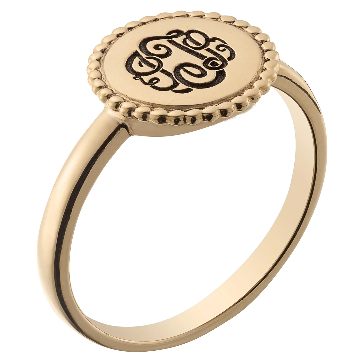 14K Gold over Sterling Monogram Round Roped Ring - Image 2