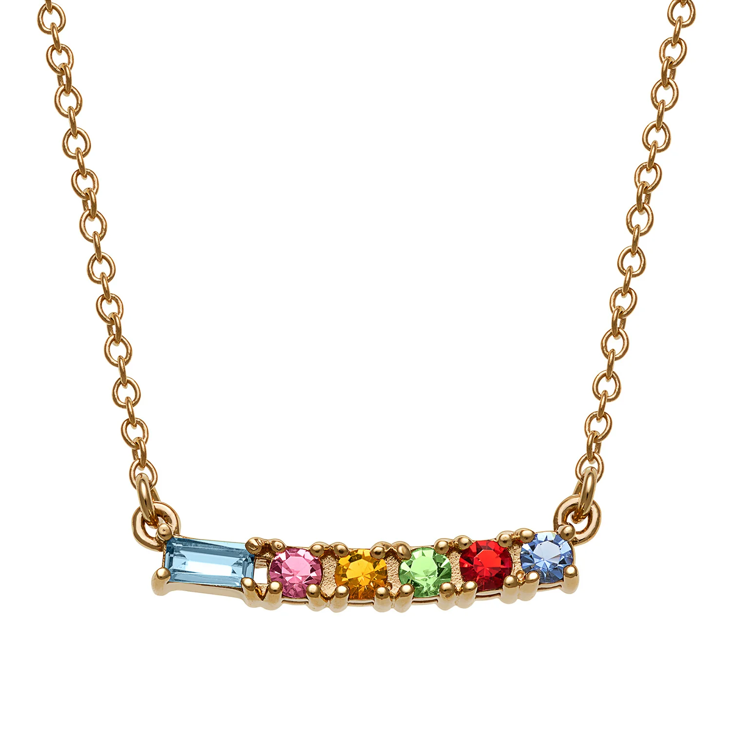 14K Gold over Sterling Mother's Baguette and Childrens Round Birthstone Necklace