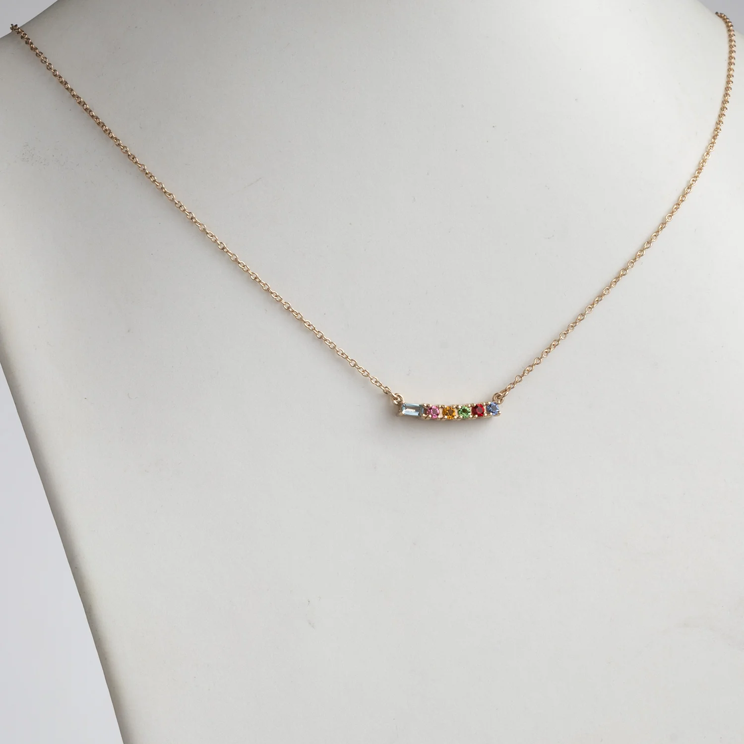 14K Gold over Sterling Mother's Baguette and Childrens Round Birthstone Necklace - Image 2