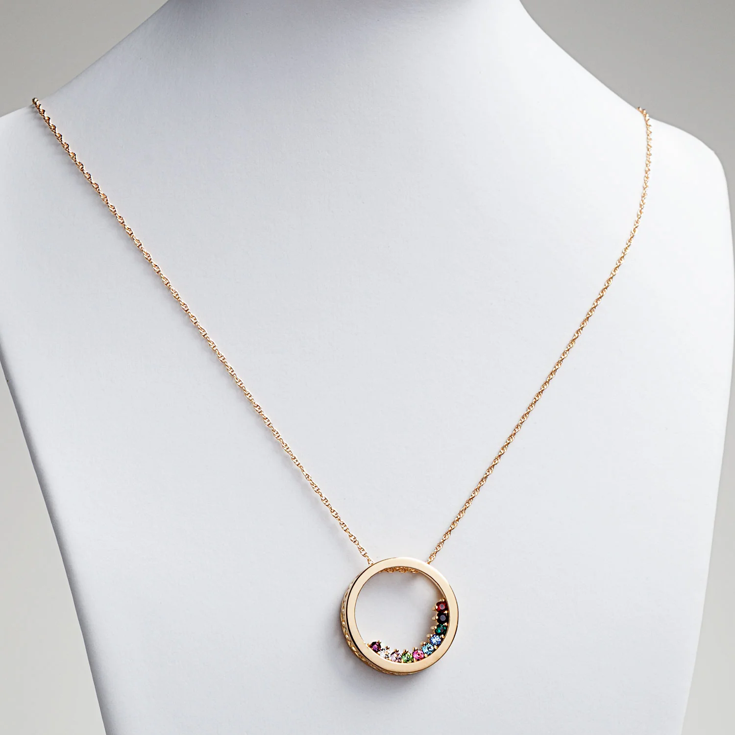 14K Gold over Sterling Mother's Birthstone Circle Slider Necklace - Image 3
