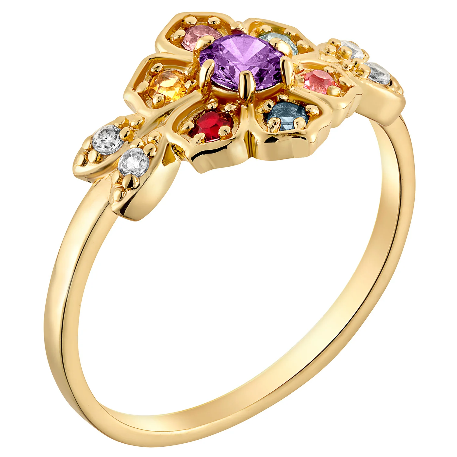 14K Gold over Sterling Mother's Family Flower Birthstone Ring - Image 2