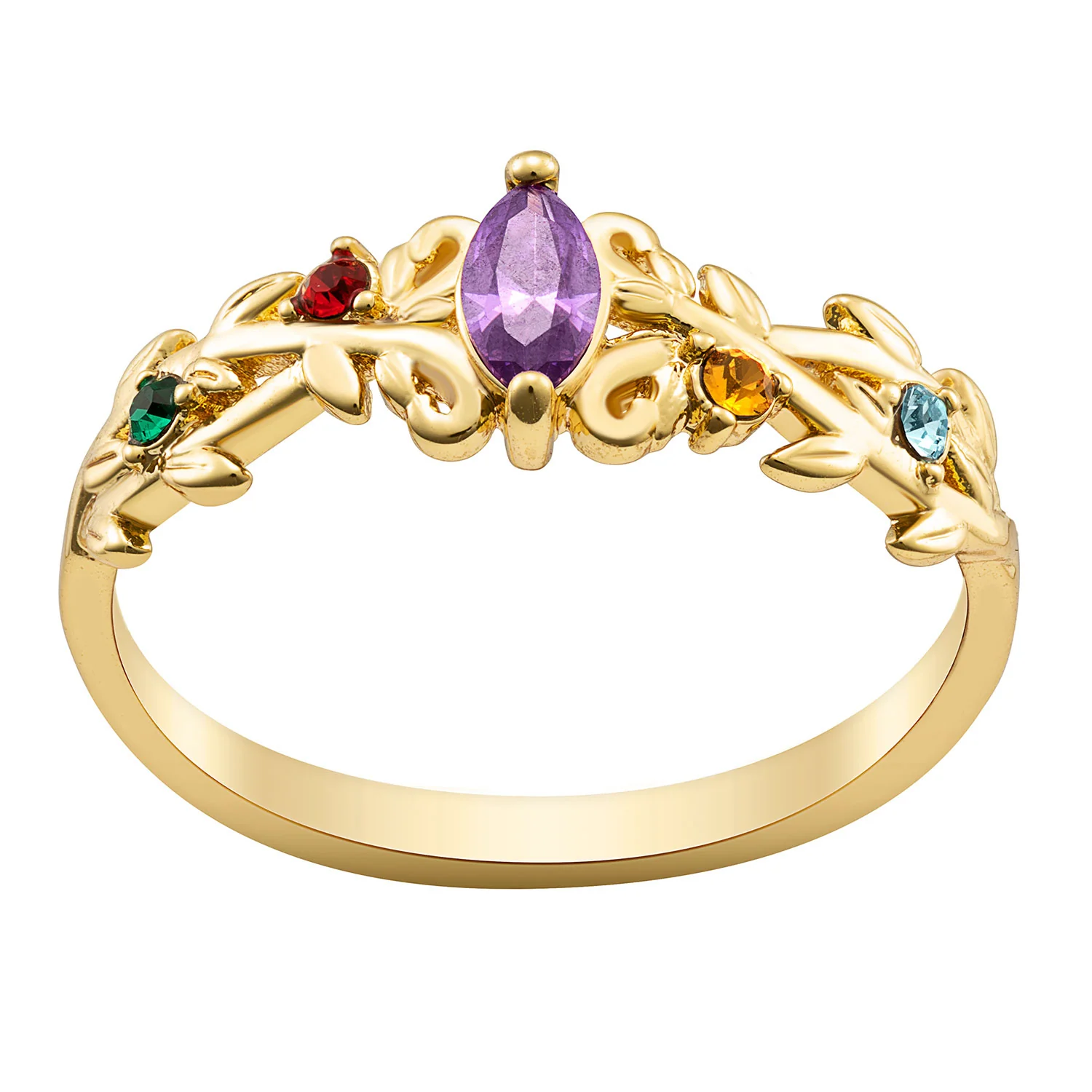 14K Gold over Sterling Mother's Family Flower Birthstone Ring - Image 2