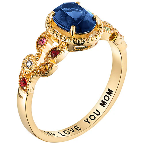 14K Gold over Sterling Mother's Oval Family Birthstone Ring - Image 2