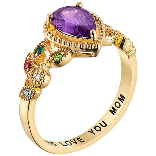 14K Gold over Sterling Mother's Pear Family Birthstone Ring - Image 2