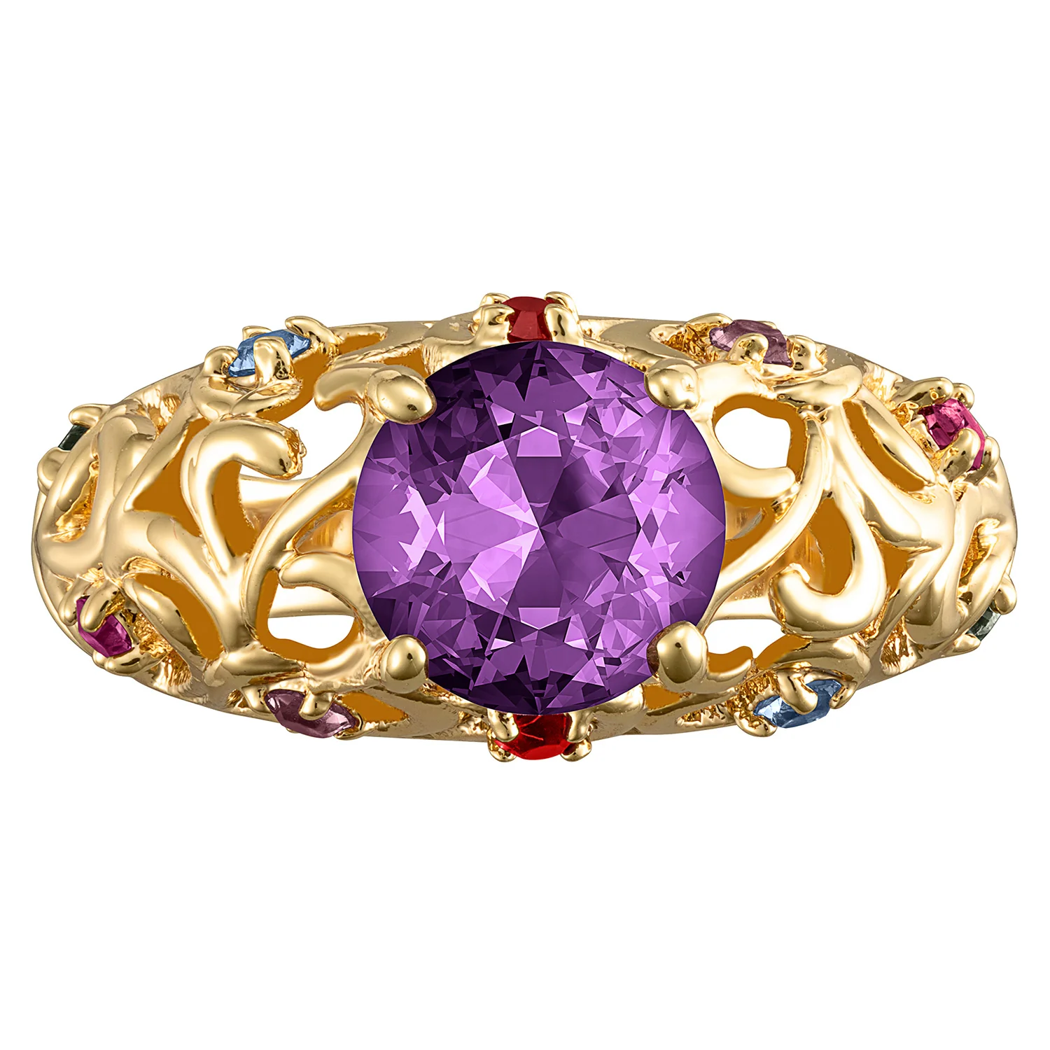 14K Gold over Sterling Mother's Round Family Birthstone Filigree Ring - Image 3