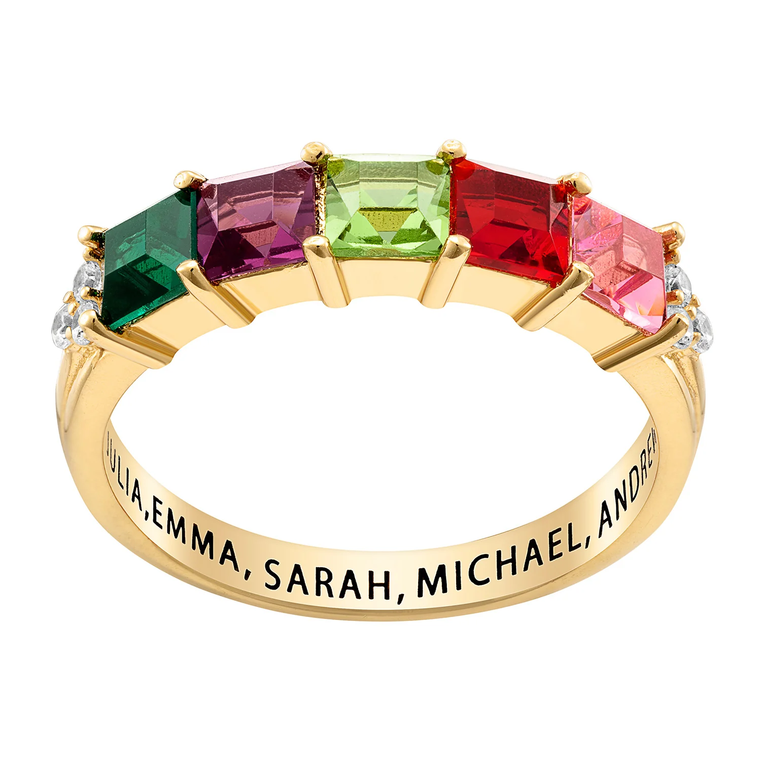 14K Gold over Sterling Mother's Square Birthstone Ring with CZ Accents - Image 2